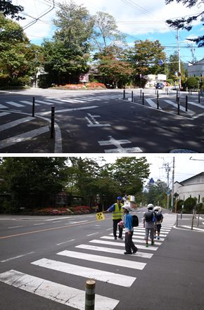 六本辻交差点のラウンドアバウトの実験開始